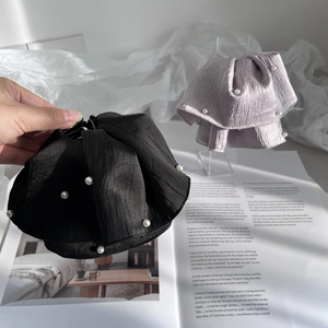 Elegant Satin Pleated Bow Hair Claw Clip Large Artificial Pearl Hairpin Vintage French Style Hair Accessories For Women Daily Party
