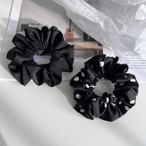 Satin Polka Dot Hair Scrunchies Black Large Elastic Hair Ties Simple Elegant Ponytail Holders For Women Daily Hair Accessories