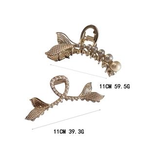 Pince à cheveux élégante de 11cm en métal doré avec perles en forme de queue de sirène