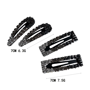 Sparkly rhinestone BB hair clip set in teardrop and rectangle shapes for women
