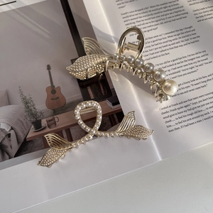 Élégante Pince à Cheveux en Métal Queue de Poisson Avec Künstliche Perle d'Imitation Strass Grande Pince Crabe Femme Mariage Style Coréen