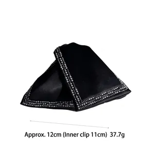Elegant Audrey Hepburn style black bow hair claw with rhinestones and 12cm large grip
