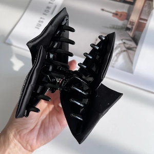 Elegant black satin ribbon shark clip with sparkling rhinestones for thick hair