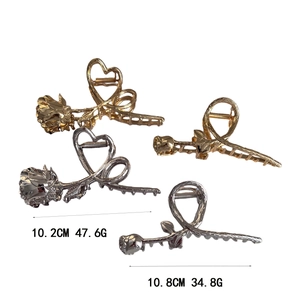 Elegant rose and heart metal hair claws in gold and silver finish with dimensions