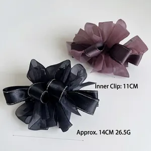 Grand ensemble de pinces à cheveux nśud en organza avec strass et base banane de 11cm
