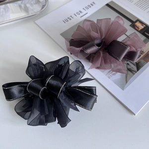 Grande Pince Banane Nœud en Organza Élégant Ruban de Satin Strass Pince à Cheveux Support Vertical pour Queue de Cheval Femme