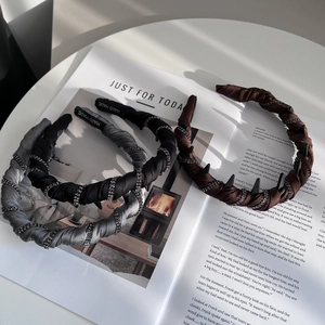 Handmade non-slip headbands with rhinestones and teeth in black, brown and grey