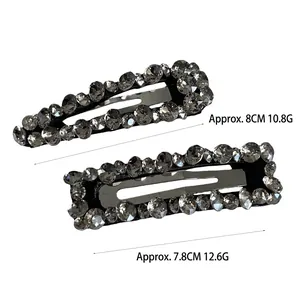 Elegant rhinestone BB hair clips in teardrop and rectangular shapes with gray crystals