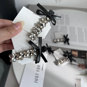 Elegant Black Bow Hair Clip For Women Sparkling Rhinestone Side Bangs Duckbill Clip Fashion Lady Style Hair Accessories Jewelry