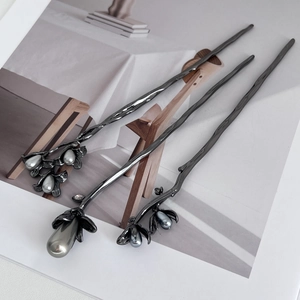 New Chinese Style Metal Hair Stick Vintage Floral Branch Design With Imitation Artificial Pearl Elegant Hairpin For Women Jewelry