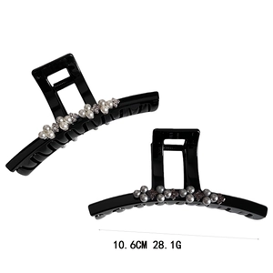 Minimalistische große schwarze Haarklammer Set mit Perlen und Strasssteinen 10,6cm