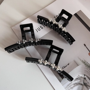 Damen Elegant Große Haarkralle Glänzendes Harz Haarnadel Mit Künstliche Perlenimitat Und Strass Retro Schwarzer Haarschmuck Für Damen