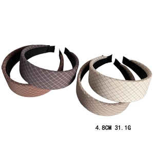 Checkered wide headbands for women in grey brown cream and khaki colors 4.8cm width