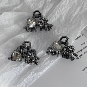 Lot de 3 pinces à cheveux élégantes avec strass et perles en finition gris anthracite métal