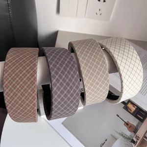 Vintage wide plaid headbands in earth tones featuring a classic non-slip fabric design