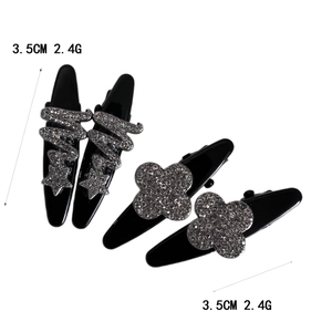 Lot de quatre mini pinces à cheveux avec strass, motifs fleurs et éclairs, 3.5 cm