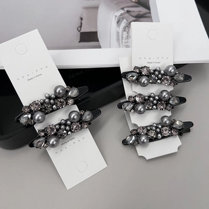 Luxury Duckbill Hair Clip Elegant Grey Faux Artificial Pearl Rhinestone Side Clip Korean Style Hair Accessory For Women Daily Party