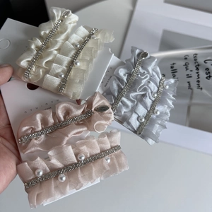 Elegant Fabric Pleated Hair Clips Rhinestone Faux Artificial Pearl Chic Fresh Style Bangs Side Clip For Women Hair Accessories