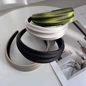Chic vintage style pleated fabric headband set in avocado green, cream, black and champagne