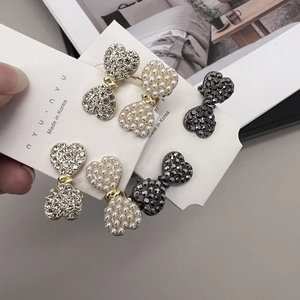 Mini Fermaglio per Capelli a Fiocco Dolce a Forma di Cuore con Strass Künstliche Perle Sintetiche Lega per Donne Ragazze Stile Coreano