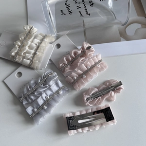 Elegant fabric pleated hair clips with rhinestones and pearls in assorted colors