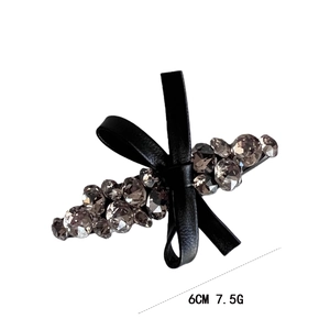 Elegant rhinestone bow hair clip with smoky crystals and 6cm metal duckbill base