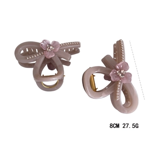 Pink butterfly hair claw clips with pearls and small flower details for women, 8cm size