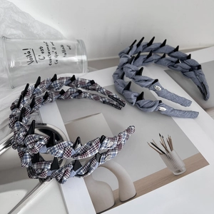 Blue plaid twisted Alice band with non-slip teeth for women fashion hair accessories
