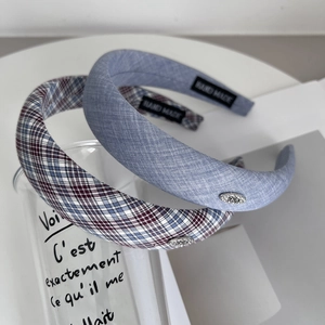 Women Vintage Plaid Padded Headband High Top Sponge Hair Hoop Wide Side Fabric Headband Hair Accessories For Daily Wear