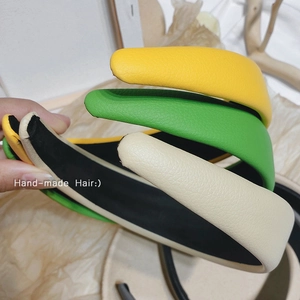Lot de 3 serre-têtes larges en cuir grainé lychee en jaune, vert et beige élégant