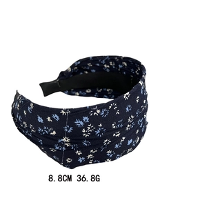 Serre-tête large vintage à fleurs en tissu bleu marine avec doublure antidérapante
