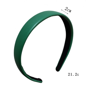 Detail showing dark green lychee pattern faux leather headband width 2cm and weight 21.2g