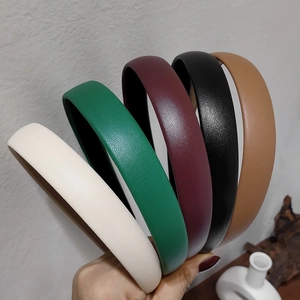 Korean Style Lychee Texture Leather Wide Headband For Women Vintage Solid Color PU Anti-Slip Hair Hoop Fashion Hair Accessories