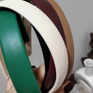 Litchi pattern faux leather wide headbands in green, white, burgundy, and camel tones