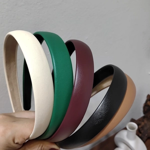 Set of five thick faux leather headbands in beige, green, wine red, black and coffee