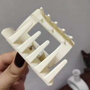 Matte cream hollow square hair claw clip with non-slip double teeth for women