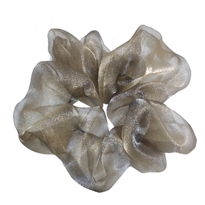 Champagne gold organza scrunchie hair tie with oversized pleated design for women
