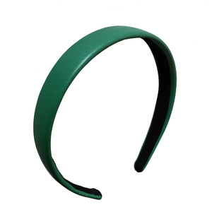 Minimalist green lychee pattern leather headband with non-slip lining for women