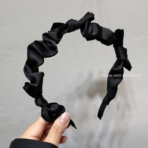 Korean Style Satin Bow Ruched Headband For Women Vintage Sweet Twist Knot Scrunchie Hair Band Fashion Elegant Headwear