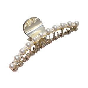 Pince à cheveux élégante en métal doré ornée de perles pour coiffure de femme