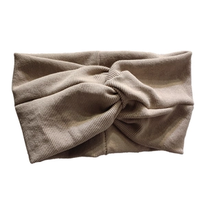 Bandeau croisé en tricot côtelé beige pour femmes, accessoire de cheveux chic et élégant