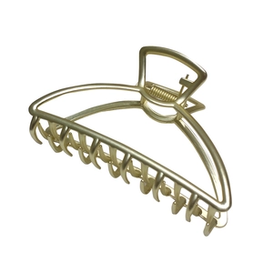 Matte gold alloy large metal hair claw clip with a hollow crescent moon design