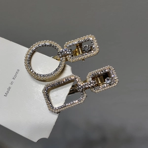 Pince À Cheveux Géométrique En Alliage Doré De Style Coréen Avec Künstliche Perles D'Imitation Et Strass Pince Bec De Canard Élégante Bijoux Femme