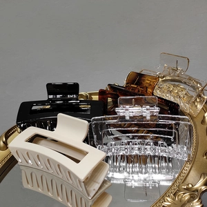 French style rectangular hollow hair claws set on a vintage mirror tray in various colors