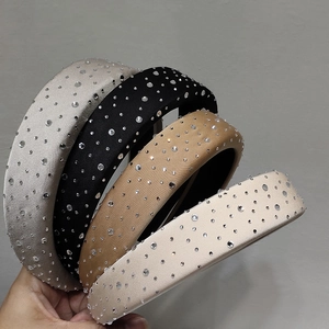 Serre-Tête Rembourré de Strass Élégant et Chouchou Style Français Éponge Large Satin Accessoires de Coiffure pour Femmes