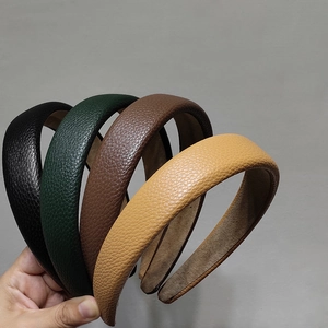 Serre-tête Rétro en Cuir PU Grain de Litchi Bandeau Rembourré Éponge Style Français Élégant Couleur Unie pour Femme Accessoires de Cheveux Quotidiens