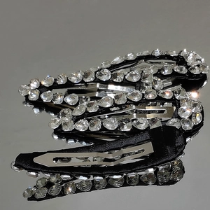 Sparkling crystal BB hair clips with black satin and white rhinestones for women