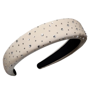 Serre-tête large rembourré élégant pour femme orné de strass couleur champagne