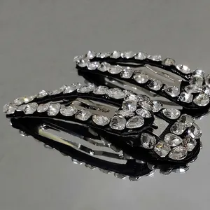 Sparkling crystal rhinestone BB hair clips with black fabric base for women's hair styling
