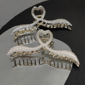 Eleganter Legierung Haarklammer Mit Imitationsperle Strass Herzform Wellendesign Große Haarkralle Für Damen Haarstyling